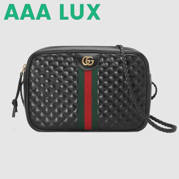 Replica Gucci GG Women Quilted Leather Small Shoulder Bag with Green and Red Web 3