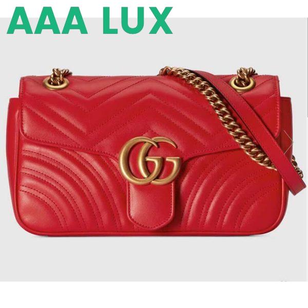 Replica Gucci Women GG Marmont Small Shoulder Bag Red Matelassé Chevron Leather Double G