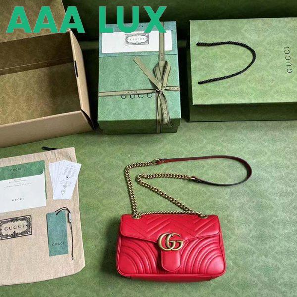 Replica Gucci Women GG Marmont Small Shoulder Bag Red Matelassé Chevron Leather Double G 9