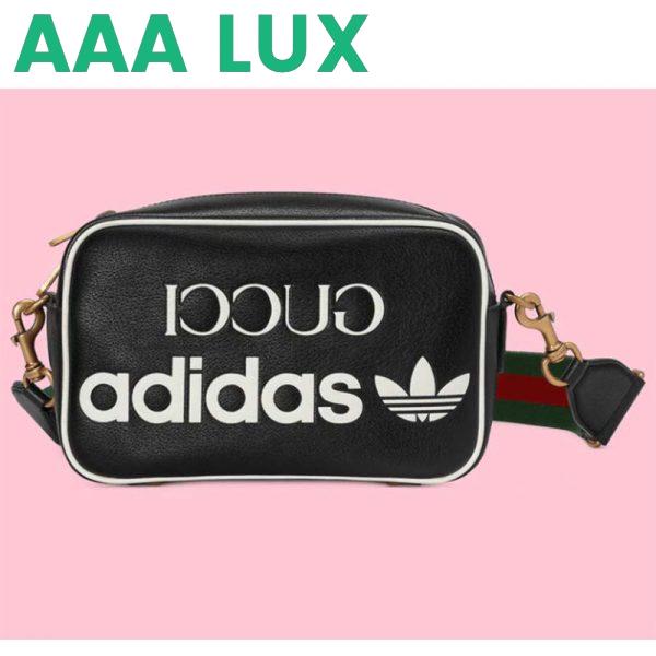Replica Gucci Unisex Adidas x Gucci Small Shoulder Bag Black Leather Interlocking G