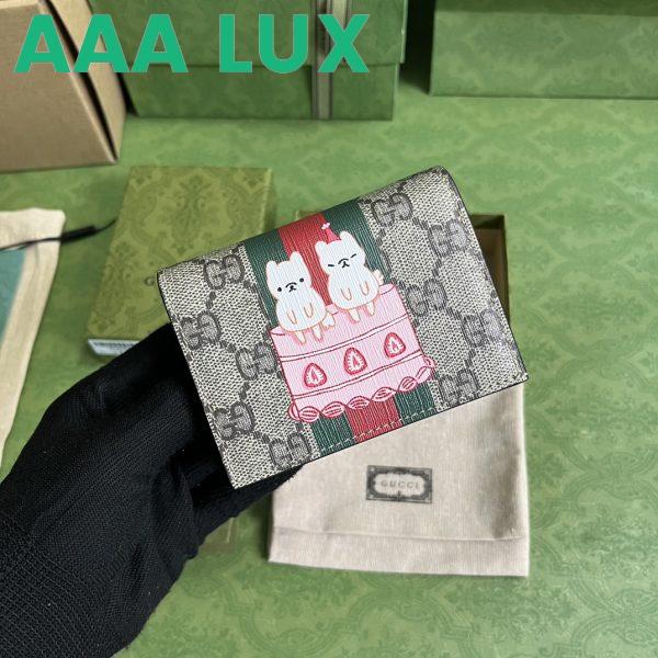 Replica Gucci Unisex Animals Print Card Case Wallet Beige Ebony GG Supreme Canvas 3