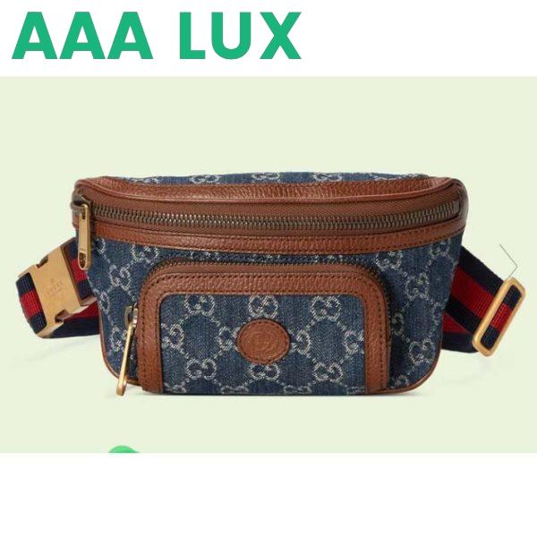Replica Gucci Unisex Belt bag Interlocking G Blue Ivory GG Denim Jacquard