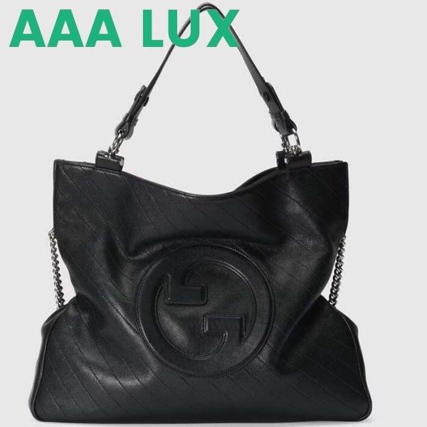 Replica Gucci Unisex Blondie Medium Tote Bag Black Leather Round Interlocking G