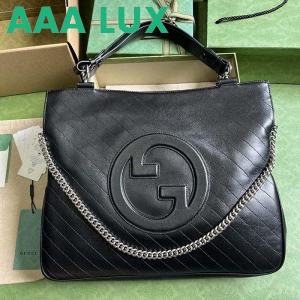 Replica Gucci Unisex Blondie Medium Tote Bag Black Leather Round Interlocking G 3
