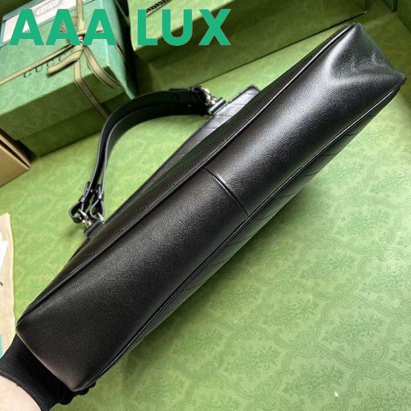 Replica Gucci Unisex Blondie Medium Tote Bag Black Leather Round Interlocking G 7