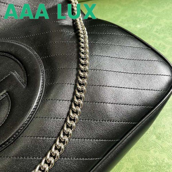 Replica Gucci Unisex Blondie Medium Tote Bag Black Leather Round Interlocking G 10