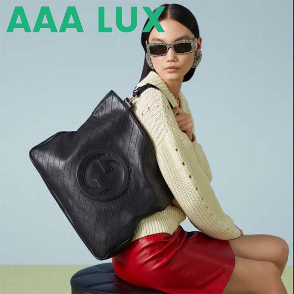 Replica Gucci Unisex Blondie Medium Tote Bag Black Leather Round Interlocking G 12