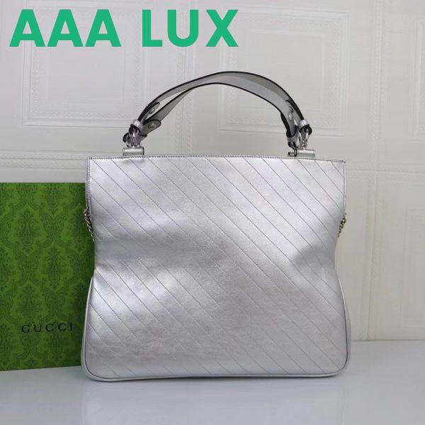 Replica Gucci Unisex Blondie Medium Tote Bag Silver Lamé Leather Round Interlocking G 4