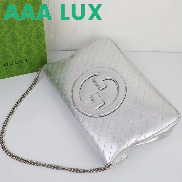 Replica Gucci Unisex Blondie Medium Tote Bag Silver Lamé Leather Round Interlocking G 6