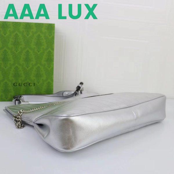 Replica Gucci Unisex Blondie Medium Tote Bag Silver Lamé Leather Round Interlocking G 8