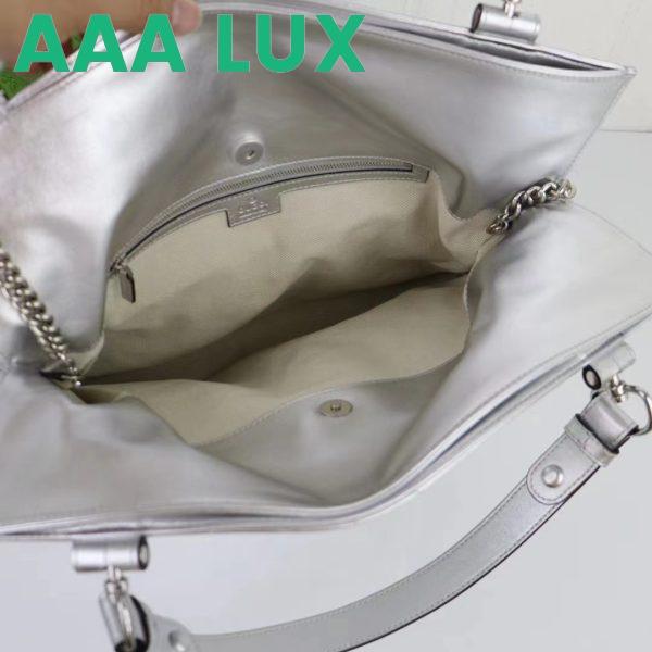 Replica Gucci Unisex Blondie Medium Tote Bag Silver Lamé Leather Round Interlocking G 9