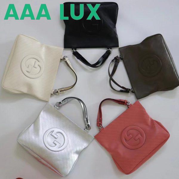 Replica Gucci Unisex Blondie Medium Tote Bag Silver Lamé Leather Round Interlocking G 11