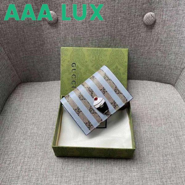 Replica Gucci Unisex Card Case Wallet Enamel Ice Cream Blue Stripe Print Beige Ebony GG Supreme Canvas 4