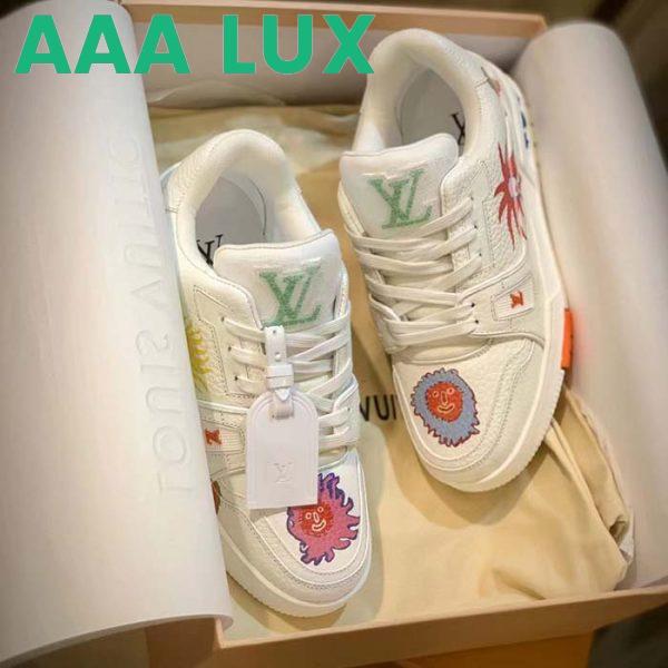 Replica Louis Vuitton Unisex LV x YK LV Trainer Sneaker White Printed Grained Calf Leather Monogram Flowers 4