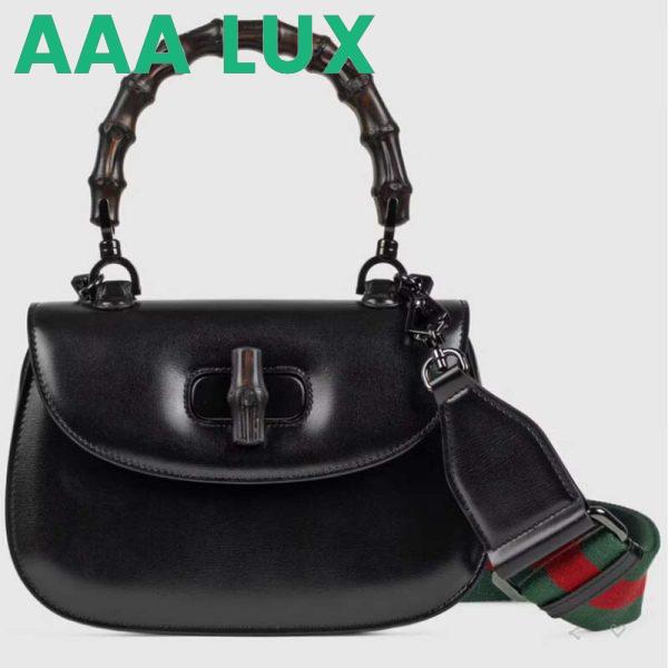 Replica Gucci GG Women Small Top Handle Bag with Bamboo Black Leather