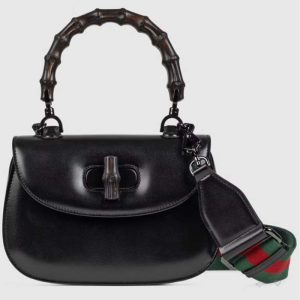 Replica Gucci GG Women Small Top Handle Bag with Bamboo Black Leather 2