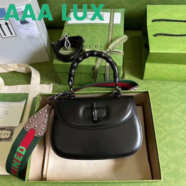 Replica Gucci GG Women Small Top Handle Bag with Bamboo Black Leather 3
