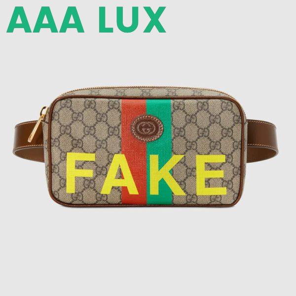 Replica Gucci Unisex ‘Fake/Not’ Print Belt Bag Beige and Ebony GG Supreme Canvas
