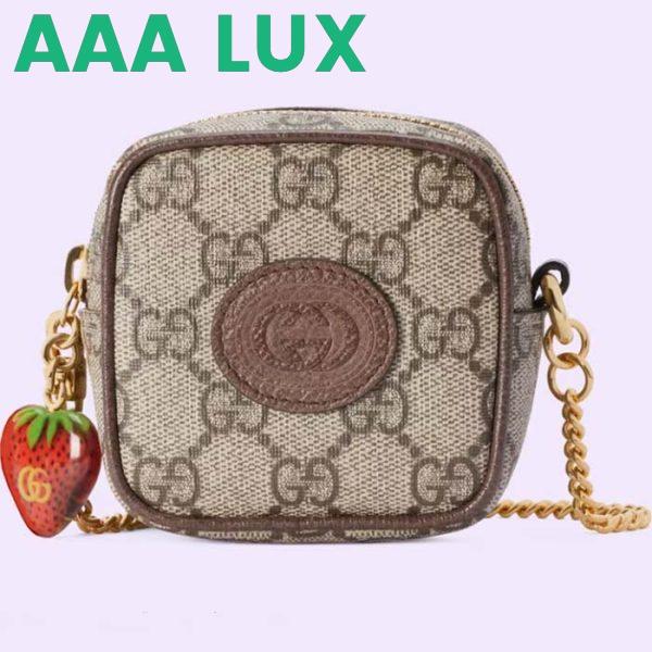 Replica Gucci Unisex Coin Purse Double G Strawberry Beige Ebony GG Supreme Canvas