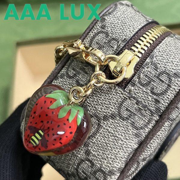 Replica Gucci Unisex Coin Purse Double G Strawberry Beige Ebony GG Supreme Canvas 8
