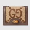 Replica Gucci Unisex Diana Jumbo GG Card Case Camel Ebony Canvas Brown Leather