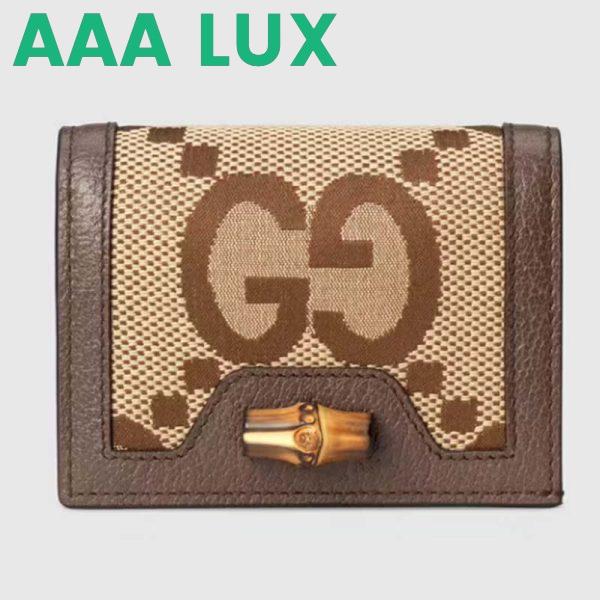Replica Gucci Unisex Diana Jumbo GG Card Case Camel Ebony Canvas Brown Leather