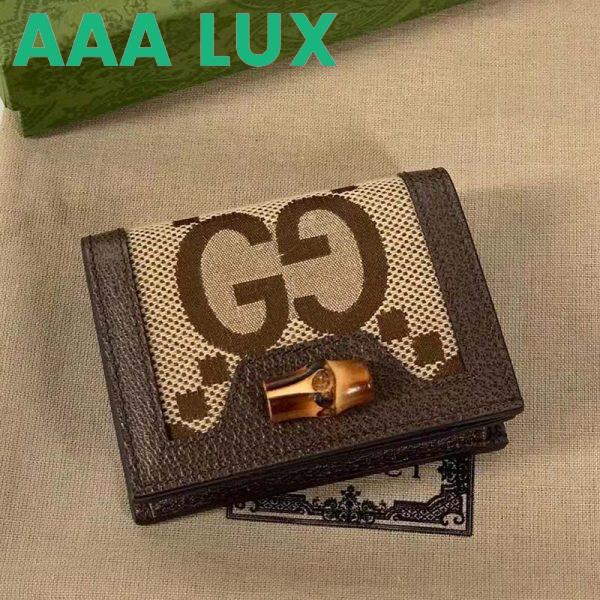 Replica Gucci Unisex Diana Jumbo GG Card Case Camel Ebony Canvas Brown Leather 3