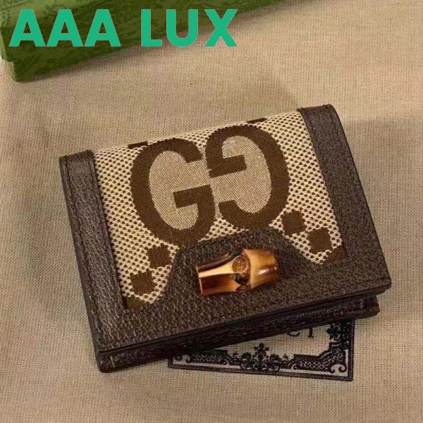 Replica Gucci Unisex Diana Jumbo GG Card Case Camel Ebony Canvas Brown Leather 4