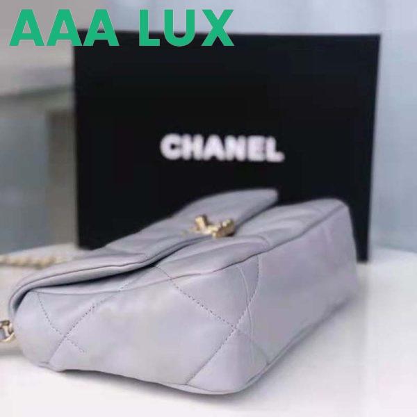 Replica Chanel Women 19 Flap Bag Lambskin Iridescent Gold Silver-Tone Metal Grey 7