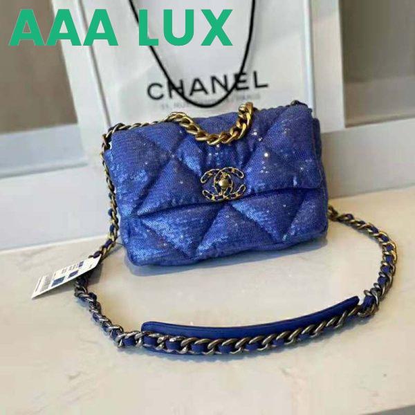 Replica Chanel Women 19 Flap Bag Sequins Calfksin Silver-Tone Gold-Tone Metal Sky Blue 3