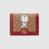 Replica Gucci Unisex Doraemon x Gucci Card Case Beige/Ebony Mini GG Supreme Canvas