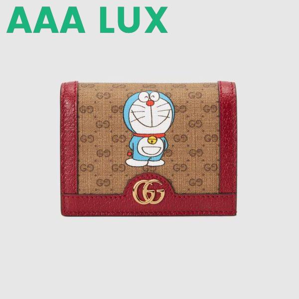 Replica Gucci Unisex Doraemon x Gucci Card Case Beige/Ebony Mini GG Supreme Canvas