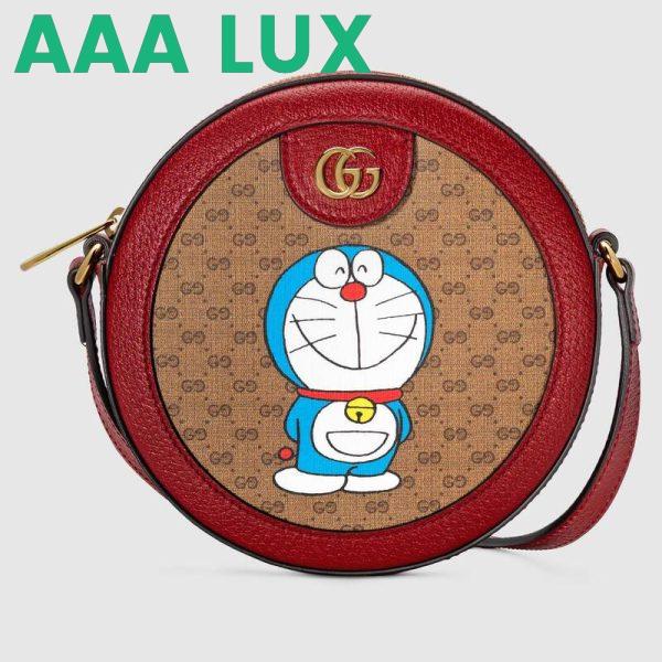 Replica Gucci Unisex Doraemon x Gucci Shoulder Bag Beige/Ebony Mini GG Supreme Canvas
