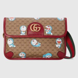 Replica Gucci Unisex Doraemon x Gucci Small Belt Bag Beige Ebony Mini GG Supreme Canvas 2