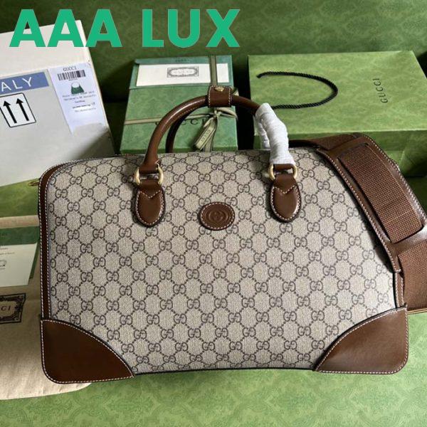 Replica Gucci Unisex Duffle Bag Interlocking G Beige Ebony GG Supreme Canvas Leather 3