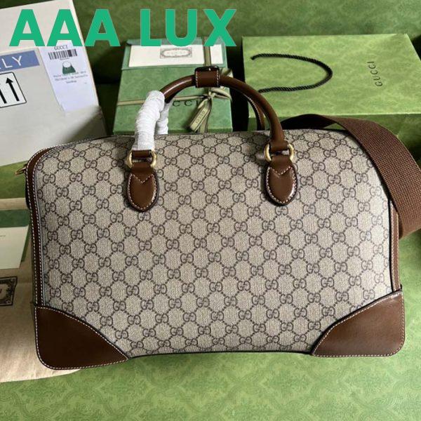 Replica Gucci Unisex Duffle Bag Interlocking G Beige Ebony GG Supreme Canvas Leather 4