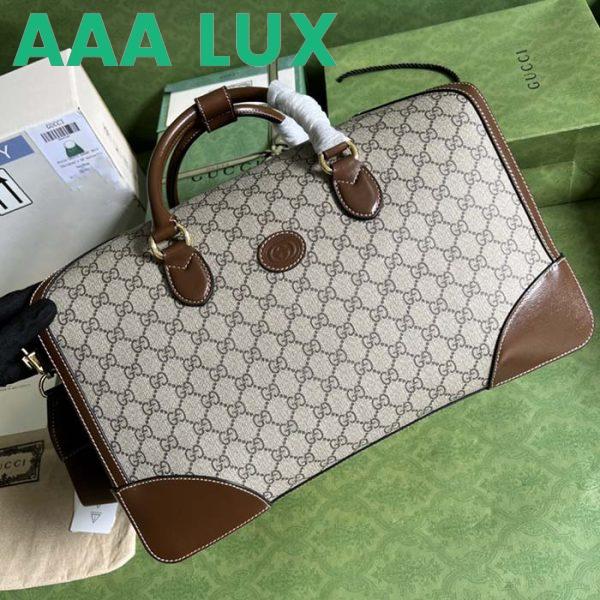 Replica Gucci Unisex Duffle Bag Interlocking G Beige Ebony GG Supreme Canvas Leather 5