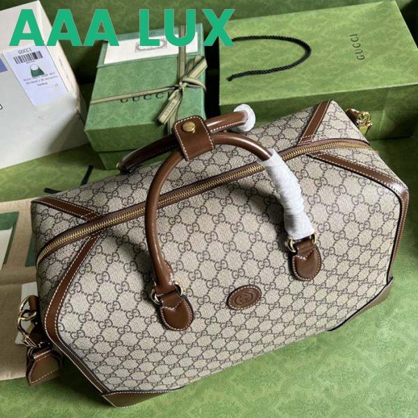 Replica Gucci Unisex Duffle Bag Interlocking G Beige Ebony GG Supreme Canvas Leather 6