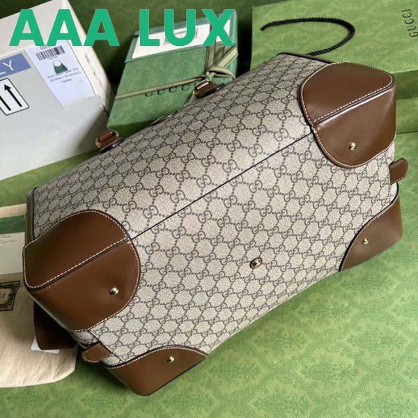 Replica Gucci Unisex Duffle Bag Interlocking G Beige Ebony GG Supreme Canvas Leather 7