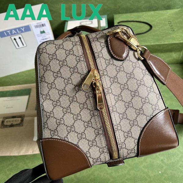 Replica Gucci Unisex Duffle Bag Interlocking G Beige Ebony GG Supreme Canvas Leather 8