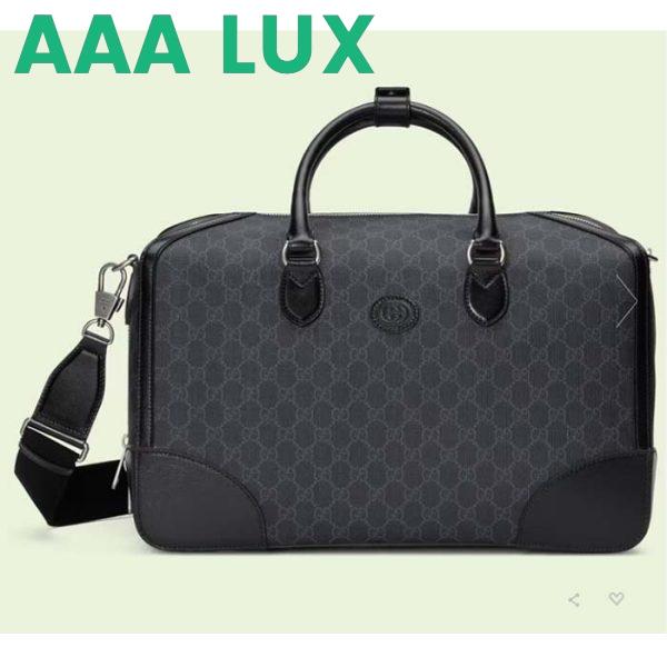 Replica Gucci Unisex Duffle Bag Interlocking G Black GG Supreme Canvas Leather 2