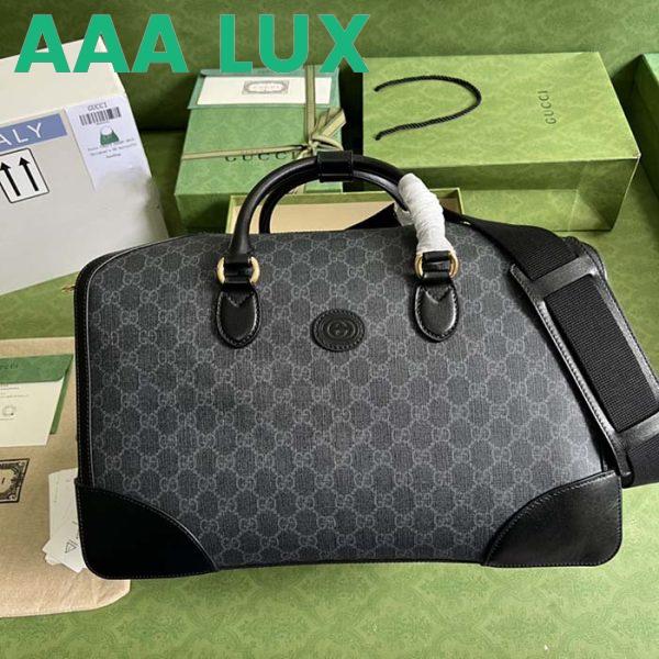 Replica Gucci Unisex Duffle Bag Interlocking G Black GG Supreme Canvas Leather 3