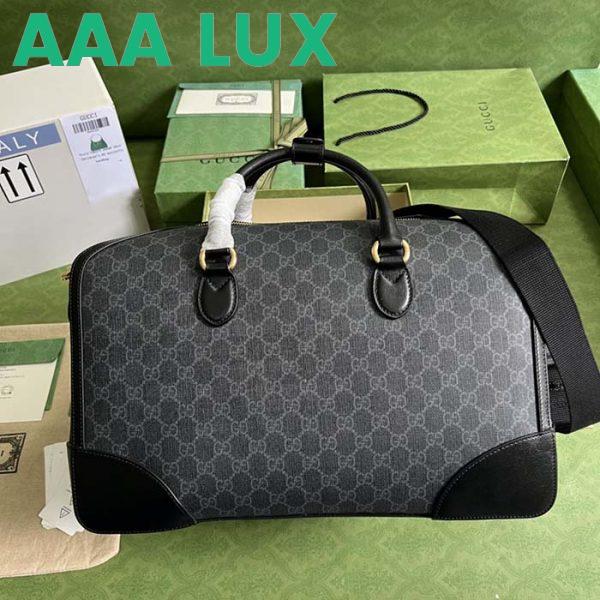 Replica Gucci Unisex Duffle Bag Interlocking G Black GG Supreme Canvas Leather 4