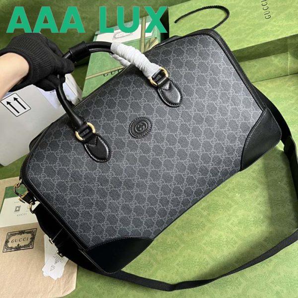 Replica Gucci Unisex Duffle Bag Interlocking G Black GG Supreme Canvas Leather 5