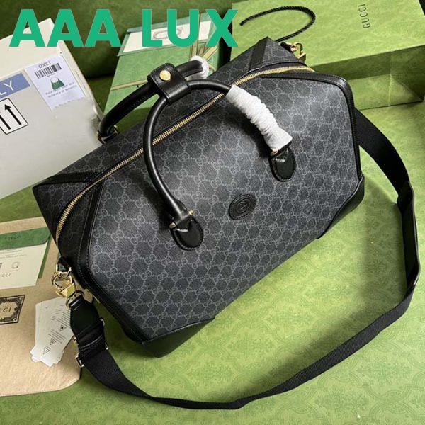 Replica Gucci Unisex Duffle Bag Interlocking G Black GG Supreme Canvas Leather 6