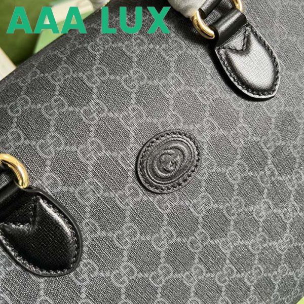 Replica Gucci Unisex Duffle Bag Interlocking G Black GG Supreme Canvas Leather 10