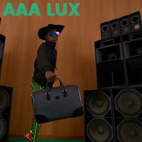 Replica Gucci Unisex Duffle Bag Interlocking G Black GG Supreme Canvas Leather 15