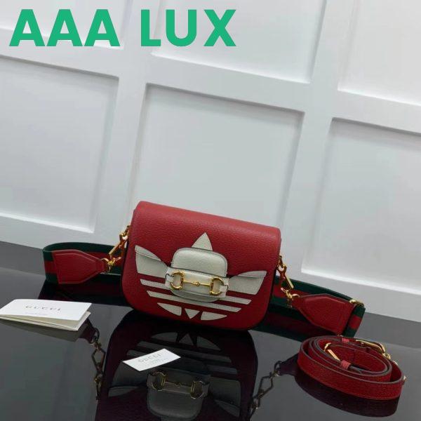 Replica Gucci Unisex GG Adidas x Gucci Horsebit 1955 Mini Bag Red Leather Trefoil Print 3