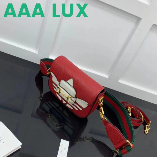 Replica Gucci Unisex GG Adidas x Gucci Horsebit 1955 Mini Bag Red Leather Trefoil Print 4