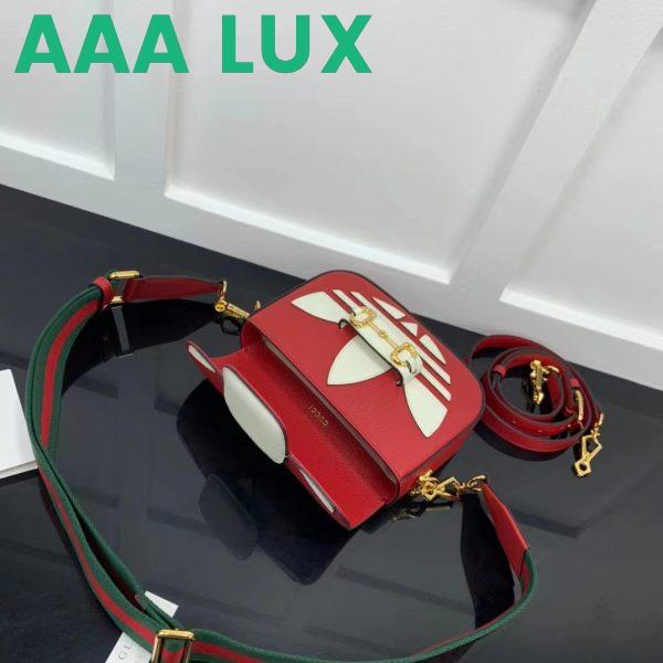 Replica Gucci Unisex GG Adidas x Gucci Horsebit 1955 Mini Bag Red Leather Trefoil Print 8
